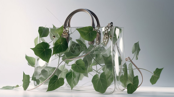 植物装饰的透明质感时尚包包图片