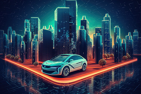 智能驾驶未来感汽车模型插画