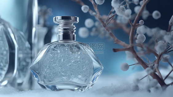 自然中透明香水瓶图片