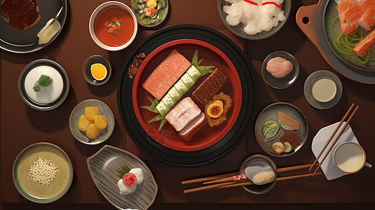 日式料理俯视食物图片
