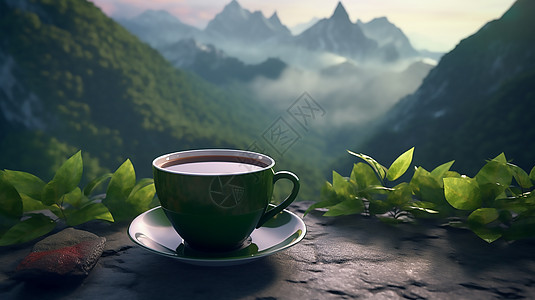 远山茶杯场景背景图片