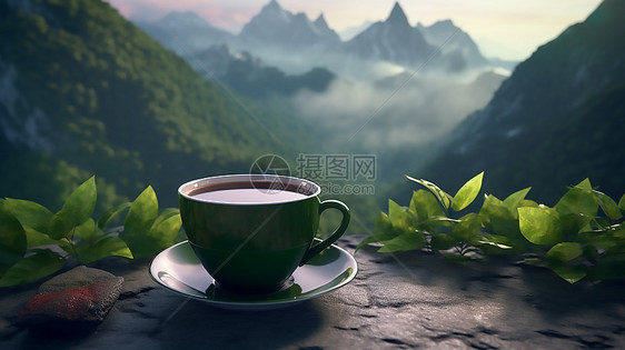 远山茶杯场景图片