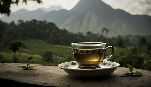 透明茶杯中的茶水图片