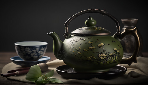 日式风格的茶壶和茶杯图片