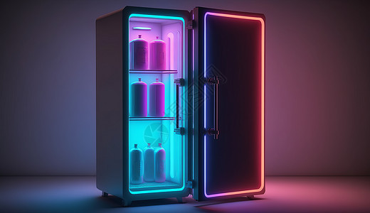 打开的炫彩霓虹灯冰箱图片
