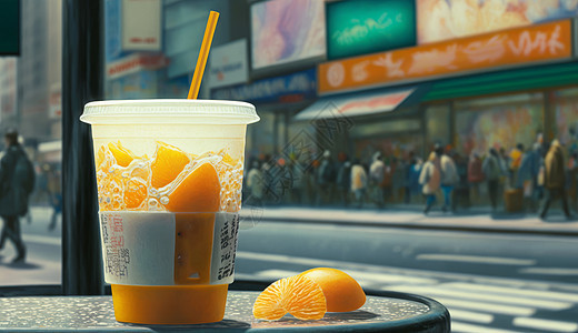 放在桌子上的橙汁饮料图片