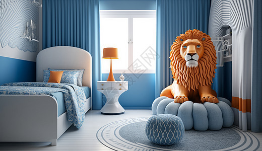 狮子主题蓝色儿童房间图片