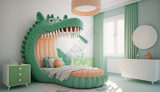 鳄鱼主题淡绿色卧室图片