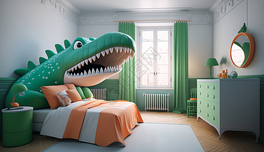 绿色鳄鱼主题儿童房图片