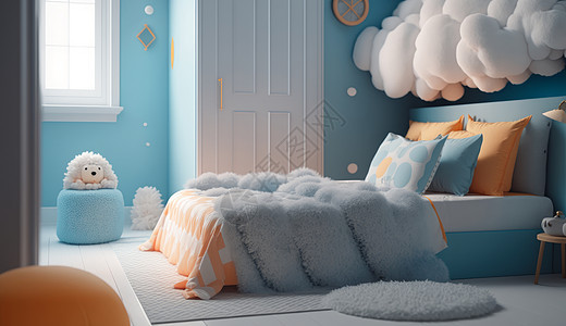 柔软的淡蓝色云朵主题儿童卧室图片