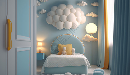 柔软的云朵主题儿童卧室背景图片