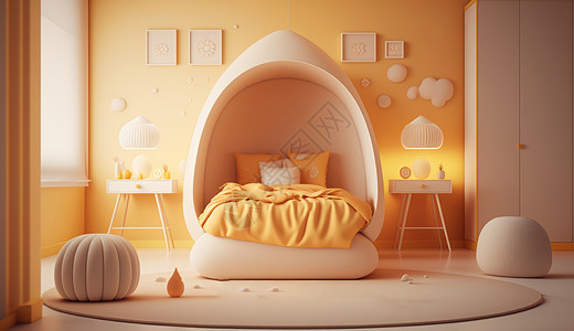 淡黄色简约风儿童卧室设计图片