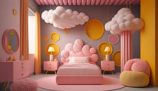 温馨的毛茸茸粉色儿童卧室图片