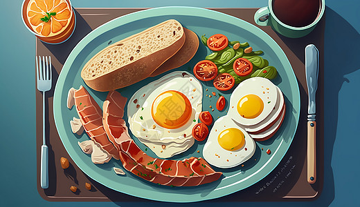 美味的香肠鸡蛋早餐图片