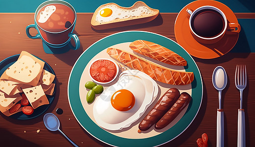 早餐搭配荤素搭配的营养早餐插画