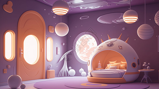 淡紫色梦幻太空之旅卧室图片