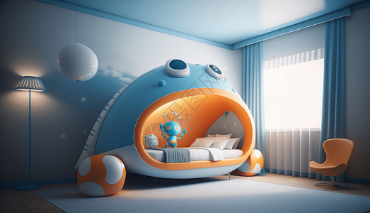 神秘的太空飞船主题儿童卧室图片