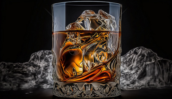 一杯威士忌加满了冰块图片
