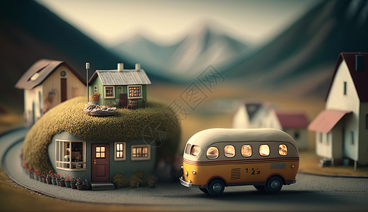 羊毛毡艺术卡通小房子与汽车图片
