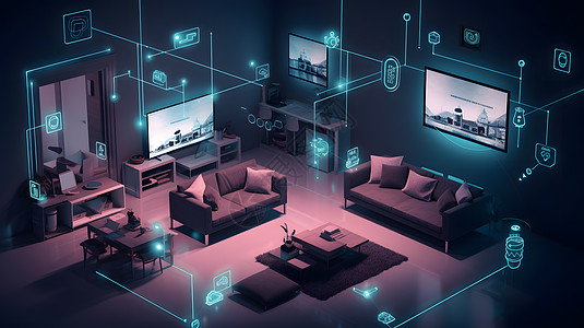 智能,淡紫色智能家居数字艺术插画