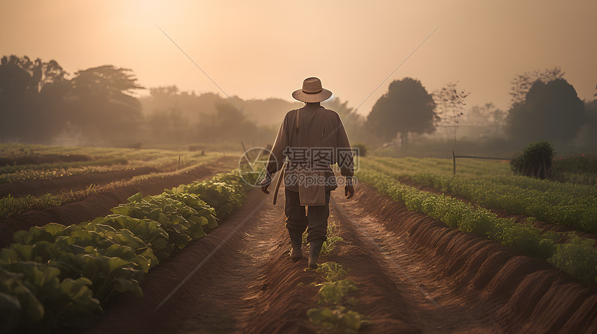 田边巡视的农民图片