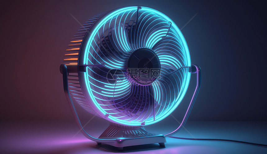 发蓝紫色光的科技感电风扇图片
