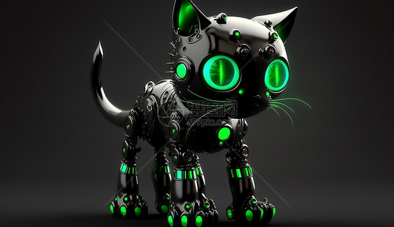 黑色绿眼睛的电子猫图片
