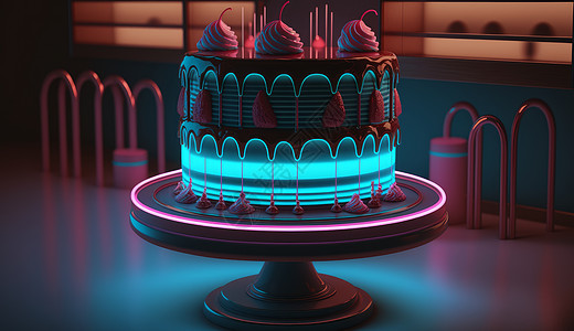 蓝色霓虹光蛋糕创意美食图片
