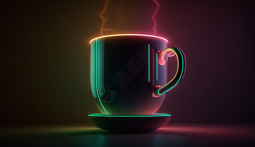 简约的咖啡杯霓虹光图片