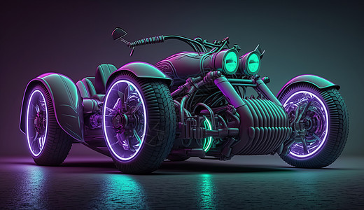 霓虹光科技感三轮摩托车图片