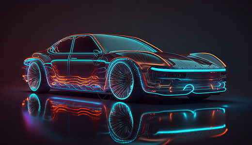 高科技质感的霓虹灯新能源汽车图片