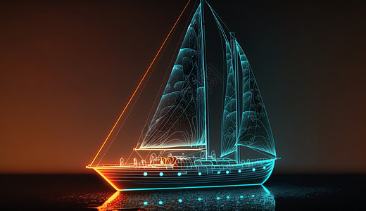 夜晚行驶在水面上的帆船数字艺术图片