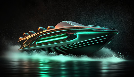 夜晚在水面狂奔的快艇数字艺术图片