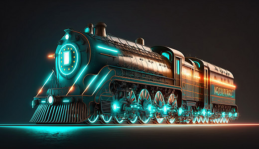 夜晚复古炫酷发光的火车头图片