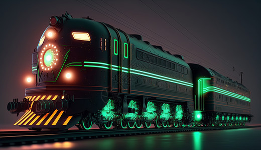 夜晚炫酷发光的火车图片