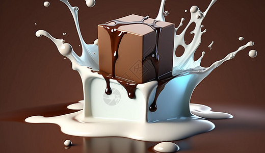 巧克力 块落入牛奶中的巧克力块插画