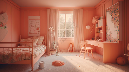 粉色儿童房图片