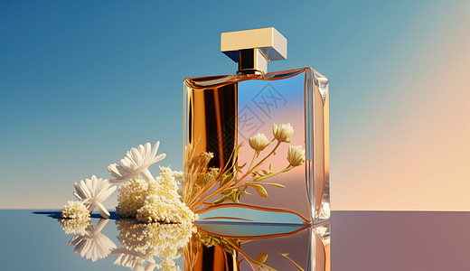 镜面玻璃花朵与浪漫的香水设计图片