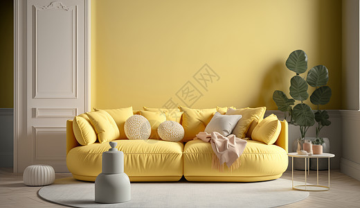 温馨的淡黄色客厅图片