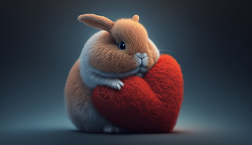 抱着爱心的可爱兔子图片