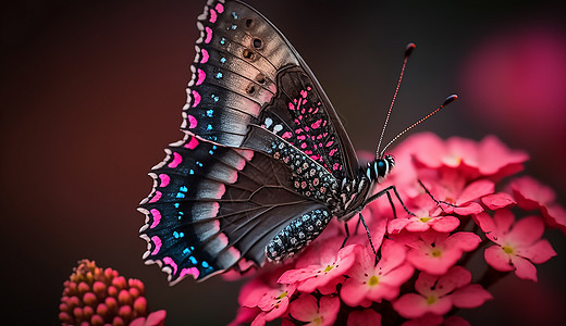 粉色花朵上上的花蝴蝶背景图片