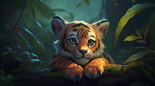 小老虎动物插画背景图片
