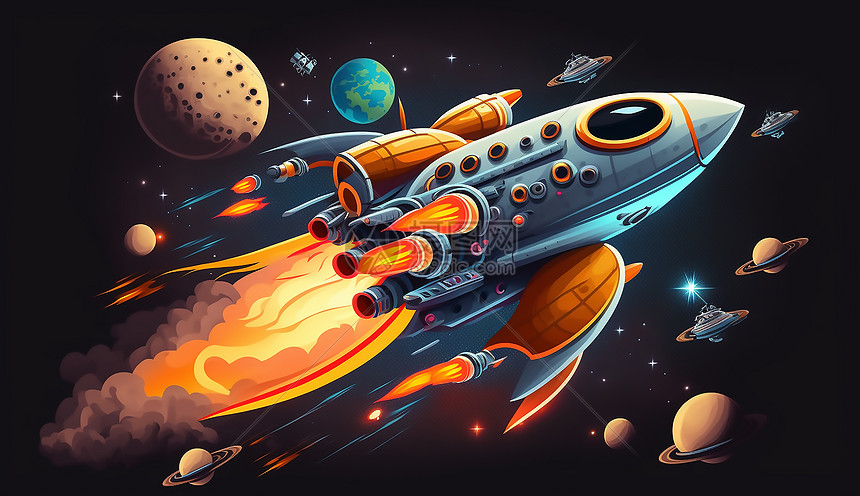 飞行在宇宙中的火箭插画图片下载-正版图片402465179-摄图网