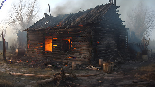 农场着火的木屋图片