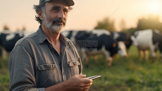 手握手机的农场主图片
