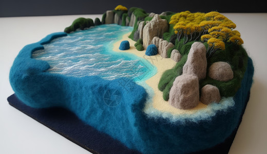 海滩蛋糕羊毛毡手工小海岛自然风景插画