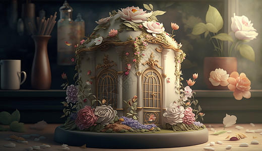 浪漫的花朵小房子图片