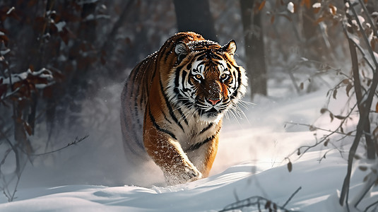 雪中行走的老虎图片
