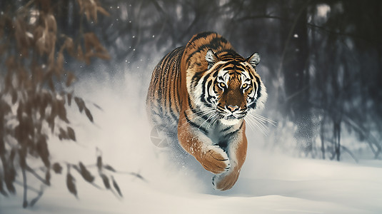 冬季行走的老虎图片