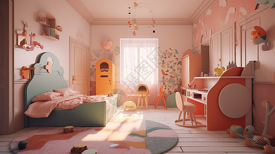 粉色清新可爱儿童房图片
